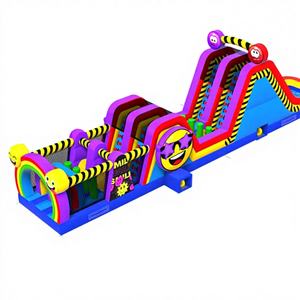 Nuevo Diseño <span class=keywords><strong>de</strong></span> Obstáculos Inflables con Cara Feliz, Casa <span class=keywords><strong>de</strong></span> Brinco con Obstáculos y Cara Sonriente Arcoíris - Product Image 1