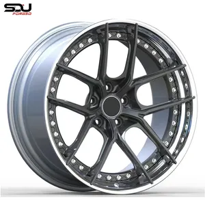 Jantes noires <span class=keywords><strong>de</strong></span> <span class=keywords><strong>16</strong></span> à 24 <span class=keywords><strong>pouces</strong></span> avec garniture argentée roues concaves à plat profond roues forgées 5x120 vis décoratives pour R8 S7 R5 - Product Image 1