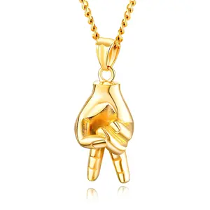 OEM Stainless Steel Gold Plated Hand Gesture Success Victory Sign Pendant Necklace Jewelry Manufacturer China
