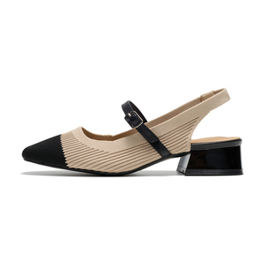 Женские босоножки на толстом квадратном каблуке с двухцветным вязаным узором, модель <span class=keywords><strong>2026</strong></span>, с V-образным вырезом, однотонные, универсальные, удобные, на каблуке, одинарные туфли - Product Image 2