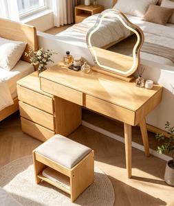Premium Oak Combined Dressing Table Cloud LED <b>Light</b> <b>Mirror</b> 3 Drawer Side Chest Storage Stool Bedroom Makeup <b>Vanity</b> Set - Product Image 3
