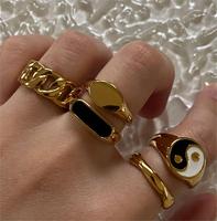 Charm 18 Karat vergoldet Edelstahl Schmuck Geschenk breite Stapelung klobige Textur Ringe für Frauen