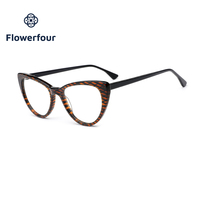 Montures de lunettes Flowerfour en acétate œil de chat avec logo personnalisé, protection optique contre les rayonnements pour adultes, lunettes unisexes à monture complète
