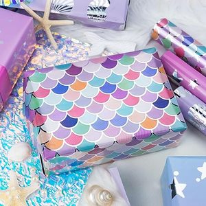 Purple glowing star-shaped shell mermaid scale <b>pattern</b> aluminum-coated <b>paper</b> packaging <b>paper</b> for girl kid baby shower - Product Image 1