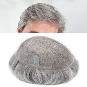 Prótesis Capilar de Encaje Frontal de Cabello Humano para Hombres, Gris Natural, Sistema de Reemplazo con Base Invisible de PU - Product Image 1