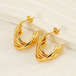 ZOGXIN Geometric Hoop Earrings 18K Gold Plated Titanium Steel Party Jewelry - Product Image 3