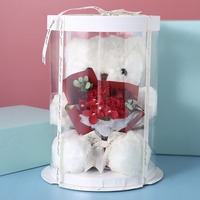 Magnifique bouquet de roses éternelles en savon avec ours en peluche et boîte cadeau en PVC – Idéal pour anniversaire, Saint-Valentin, Thanksgiving, Nouvel An Chinois