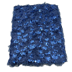 Tessuto Invernale all'Ingrosso <span class=keywords><strong>in</strong></span> Poliestere con Perline Ricamate Tessuto Peloso Lungo <span class=keywords><strong>in</strong></span> Velluto con Piume e Paillettes Ricamate - Product Image 5