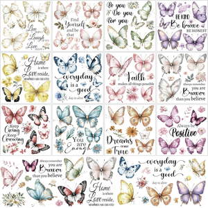 High Quality Butterfly Rub Transfers <b>Stickers</b> 12 <b>Sheets</b> Vintage Butterflies Floral Decals Crafts UV Anti-Uv Eco-Friendly - Product Image 1