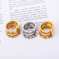 Bagues en acier inoxydable tendance rétro exagérées, bijoux pour femmes plaqués or 18 carats avec pierres numériques romaines