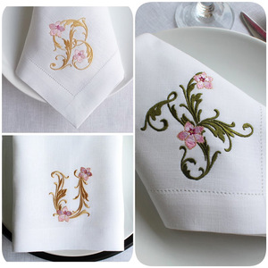Serviettes brodées réutilisables 100% lin, sur mesure, taille 40x40cm, serviettes de table en lin pur - Product Image 3