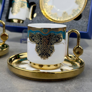 Thanh Lịch 12Pcs Gốm Sứ Xương Trung Quốc Mạ Vàng Arabic Thổ Nhĩ Kỳ Thiết Kế Cốc Cà Phê Và Chiếc Đĩa Đặt Cốc Trà Bộ - Product Image 6
