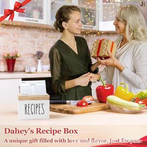 Wooden Recipe Card <b>Storage</b> <b>Box</b> Square With Lid <b>Kitchen</b> Home Use Solid Wood Card Holder - Product Image 3