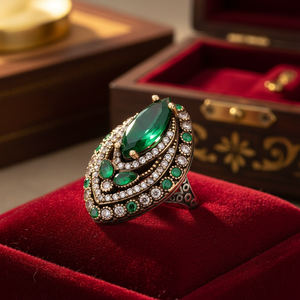 Ottoman Design <b>Emerald</b> Gemstone with Zircon Stone Wholesale Turkish Handcrafted Authentic 925 <b>Silver</b> Sterling <b>Ring</b> - Product Image 3