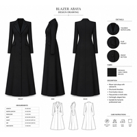 Blazer Abaya de Haute Qualité, Manteau Long Structuré Modeste en Crêpe Noir, Fabricant OEM de Haute Qualité, Petites Quantités