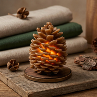 Bougie LED en cire de paraffine sculptée en forme de pomme de pin 3D - Écologique, sans fil, fonctionnant sur piles, pour la décoration de la maison et Noël