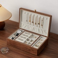 Runwood Retro Holz-Schmuckbox Schwarznuss Doppelschichtige Schmuckaufbewahrungsbox Ring-Uhren-Organizer Holzhandwerk Geschenk Wohndekoration