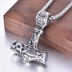Wholesales Men's Viking Necklaces Norse Hammer Compass Celtic Knot Wolf Pendant Alloy Norse Amulet Charm Necklace Jewelry
