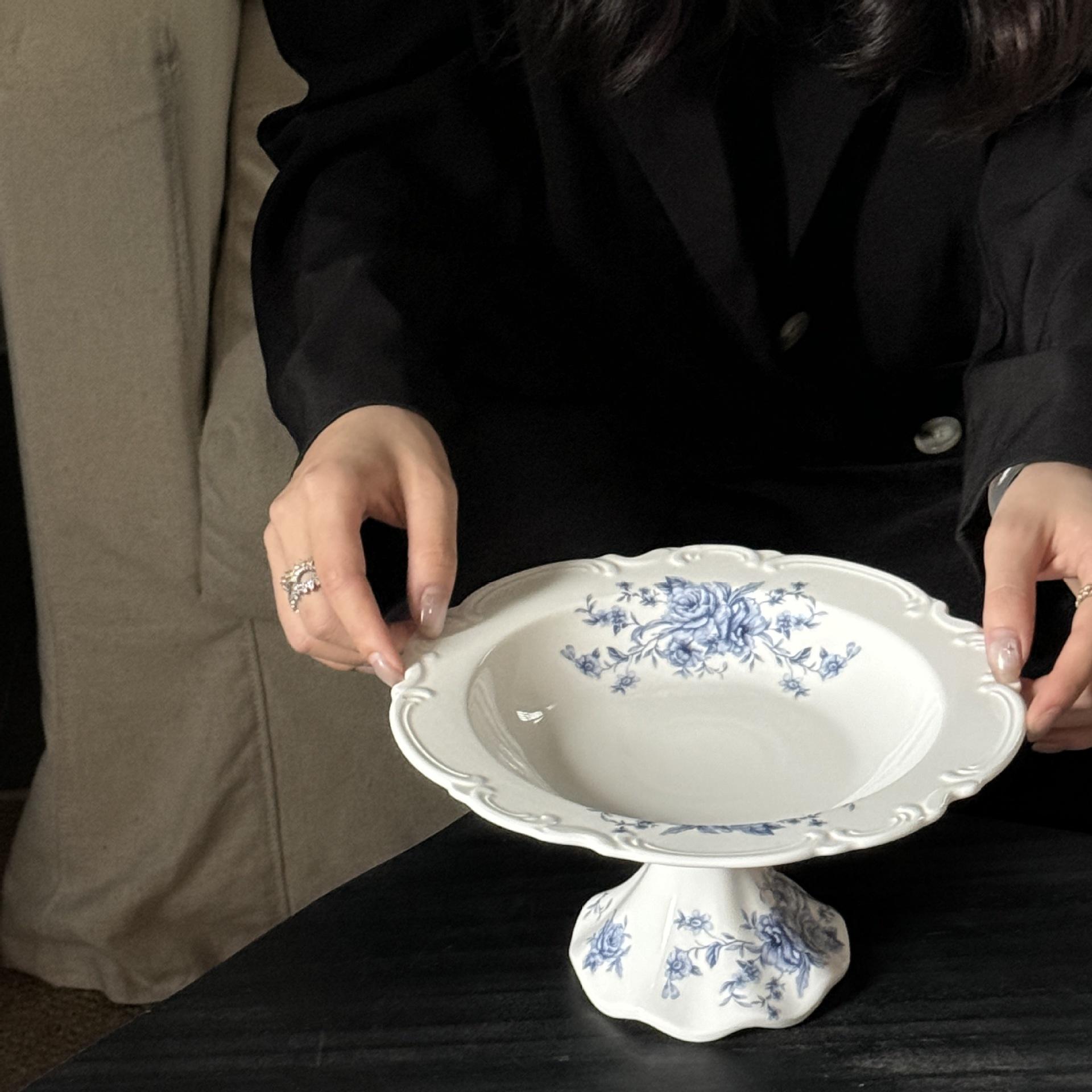 Floral high-footed soup plate