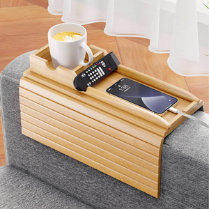 Plateau de <span class=keywords><strong>canapé</strong></span> <span class=keywords><strong>portable</strong></span>, table d'accoudoir, plateau de <span class=keywords><strong>canapé</strong></span> anti-chute, porte-gobelet en bambou naturel pour télécommande, collations, boissons - Product Image 1