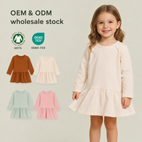 Vente en gros OEM, logo personnalisé, nouvelle mode, robe décontractée à manches longues en tricot doux, couleur unie, pour petites filles, automne