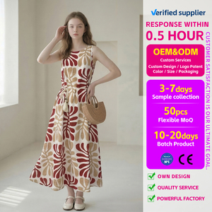 Modelli 2026 di Tendenza per Europa e Stati Uniti: Abito Lungo da Donna con Stampa Floreale, Collo Tondo, Casual per Vacanze in Viscosa/Nylon - Product Image 1