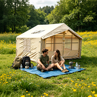 Tente familiale gonflable haut de gamme 7,5 m² en Oxford 420D, tente de glamping imperméable avec deux puits de lumière et larges portes doubles, OEM