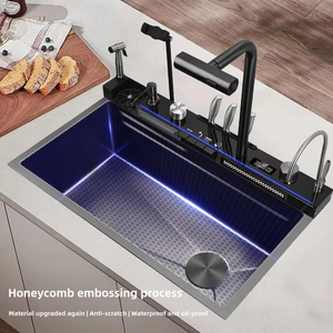 Nouveau design et évier en acier évier de cuisine à bol unique avec porte-couteau évier de cuisine cascade en nid d'abeille intégré dans le support <span class=keywords><strong>mobile</strong></span> - Product Image 2