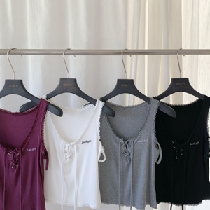 Top a <span class=keywords><strong>Canotta</strong></span> con Effetto Doppio Strato, Ricamo a Lettere e Lacci, con Bordo in <span class=keywords><strong>Pizzo</strong></span>, Vestibilità Aderente - Product Image 4