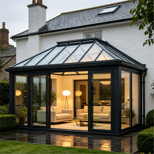 <span class=keywords><strong>Pérgola</strong></span> Motorizada con Persianas y Tira de Luces LED, Estructura de Aluminio Negro, Solárium de Vidrio para Patio Trasero, Espacio de Comedor al Aire Libre - Product Image 3