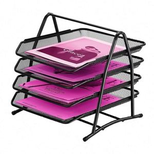 High Quality 4 Tier Home Office Desk Organizer <b>A4</b> Paper Document <b>File</b> Tray BookShelf Portable Metal Wire Mesh Storage Holder - Product Image 1
