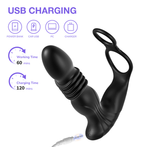 Anal Vibrator Prostata-Massage gerät mit <span class=keywords><strong>2</strong></span> vibrierenden Cockring, Anal Plug mit 10 vibrierenden Modi - Product Image 3