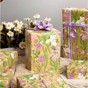 Maypluss Kraft Floral Wrapping <b>Paper</b> <b>Roll</b> 17Inch x 33Feet Forest Garden Flower Gift <b>Wrap</b> Purple Pink Green Boho Style - Product Image 2