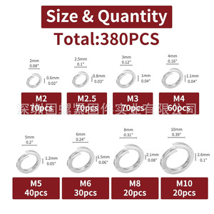 304 Stainless Steel Spring Lock Washer Assortment M2 M2.5 M3 M4 M5 M6 M8 M10 380pcs General Industry Use - Product Image 2