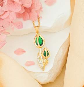 Collar DE FLOR DE Zirconia de tulipán de moda para mujer Collar con colgante chapado en oro de 18 quilates de acero inoxidable Joyerí<span class=keywords><strong>a</strong></span> impermeable - Product Image 5