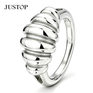304 316 JUSTOP Modern Stainless Steel <b>Silver</b> Plated <b>Ring</b> Unisex Daily Wear Fashion Jewelry Geometric Design Open Adjustable Band - Product Image 1