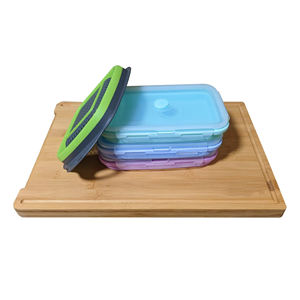 Planche à découper en bambou avec couvercles de récipients avec récipients Planche à découper avec poignée Rainure à jus, accessoire NON inclus - Product Image 4