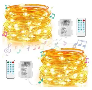 Led String Lights Copper Wire Lights 3AA Battery Operated Waterproof Christmas Decoration Silver Copper Wire Twinkle Sound Activated LED Music Fairy String Lights