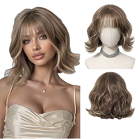 Perruque Bob Ondulée pour Femme, Usage Quotidien, Fête, Cosplay, Style Japonais, Perruque Complète 10 Pouces en Fibre Chimique avec Frange Souple