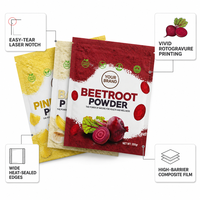 Sachet d'emballage en gros pour poudre de fruits et légumes, à trois soudures latérales, avec encoche de déchirement, pour affichage en magasin de superaliments et produits santé, pochette en aluminium