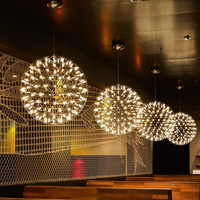Lustre suspendu globe moderne de luxe personnalisé, LED, effet feu d'artifice, en chrome, pour bars, cafés, magasins, hôtels à plafond haut, maisons