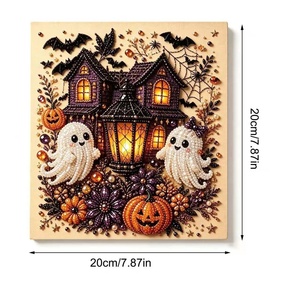 Kit DIY d'art en perles fantôme d'Halloween, Art sur <span class=keywords><strong>toile</strong></span> fantôme effrayant et citrouille, Ensemble de loisirs créatifs en mosaïque de perles pour peinture diamant 3D mignonne, pour la décoration intérieure - Product Image 5