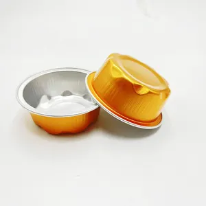 High Temperature Resistant Baking Mold 50ml Round Bowl Aluminum Foil Pudding Cheese Cup Cake Box With Lid