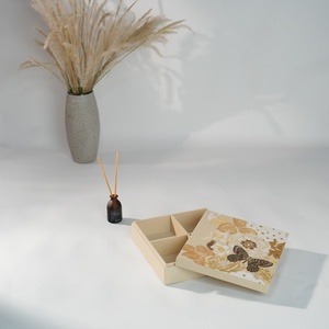 Elegant Floral Lacquer <b>Storage</b> <b>Box</b> with Four Divided Sections Butterfly Accent Wooden Organizer for Jewelry Tea and <b>Small</b> Items - Product Image 3
