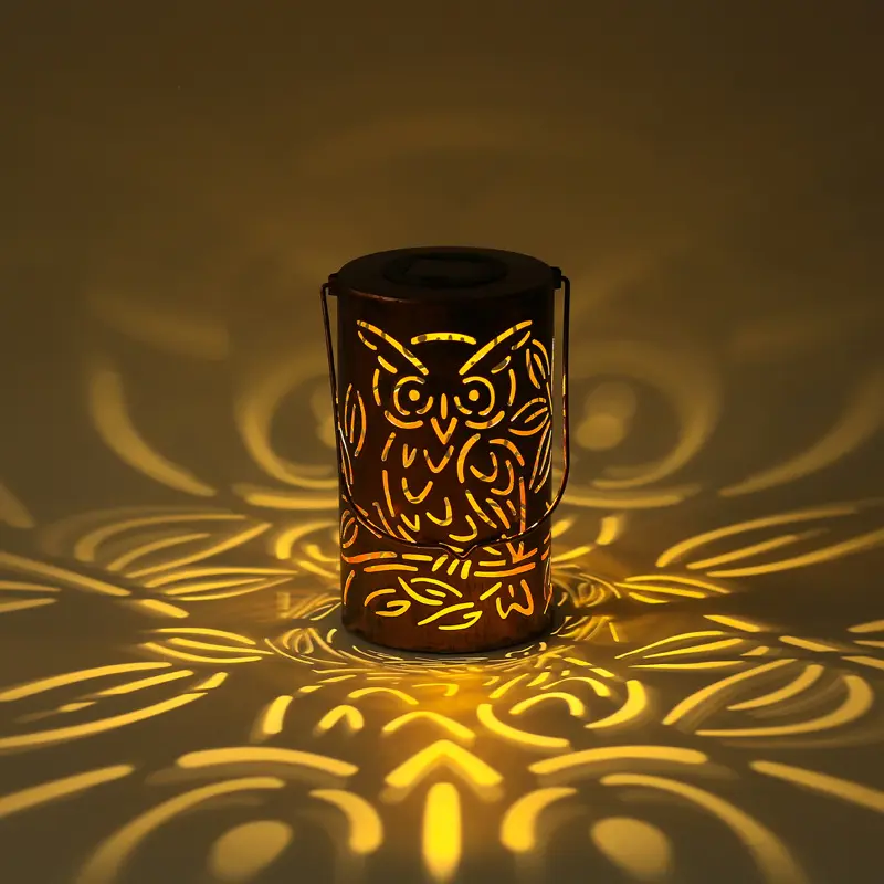 Solar Garden lamp wrought iron owl hollow-out lantern outdoor garden landscape lamp metal garden lamp