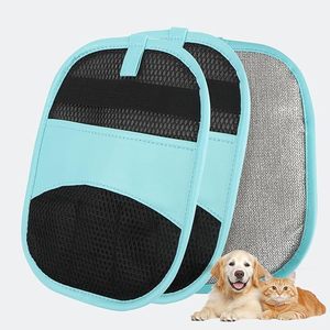 Gants de toilettage pour animaux de compagnie OEM, bleus, en maille, à double brosse, pour le nettoyage des chiens et des chats - Product Image 2