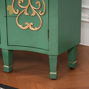 <span class=keywords><strong>Buffet</strong></span> en <span class=keywords><strong>bois</strong></span> massif peint à la main, armoire d'appoint vert <span class=keywords><strong>vintage</strong></span>, 3 tiroirs, 2 portes, style campagne française, meuble de rangement pour salon - Product Image 5