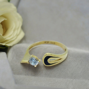 Elegant 22K Gold <b>Open</b> <b>Ring</b> with Diamond Accent and Modern Enamel Design Stylish Adjustable Finger <b>Ring</b> for Women - Product Image 2