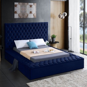 Diseño de lujo de <span class=keywords><strong>cama</strong></span> doble, ideas modernas para dormitorios, base de <span class=keywords><strong>cama</strong></span> tapizada negra con almacenamiento. - Product Image 3