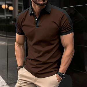 2024 estate nuova maglietta Casual da uomo alla moda con bottone con risvolto in tinta con parti superiori abbinate t-Shirt - Product Image 3